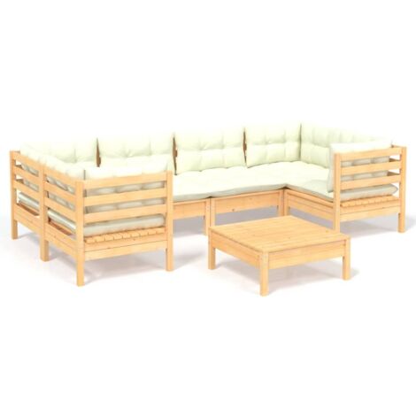 Set Divani da Giardino 7 pz con Cuscini Crema Massello di Pino vidaXL