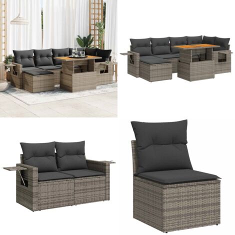 Set Divani da Giardino 7 pz con Cuscini Grigio in Polyrattan - Sedute da esterno - Cuscini da giardino