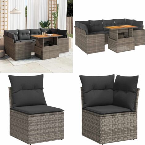 Set Divani da Giardino 7 pz con Cuscini Grigio in Polyrattan - Sedute da esterno - Tavolo da giardino