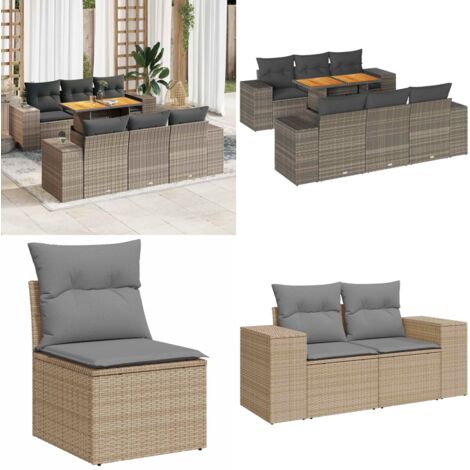 Set Divani da Giardino 7 pz con Cuscini Grigio in Polyrattan - Sedute da esterno - Tavolo da giardino
