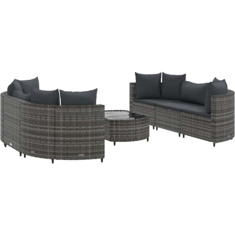 Set Divani da Giardino 7 pz con Cuscini Grigio in Polyrattan vidaXL