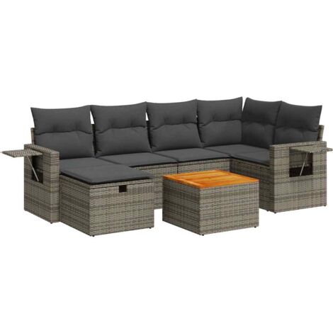 Set Divani da Giardino 7 pz con Cuscini Grigio in Polyrattan vidaXL