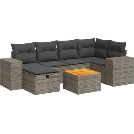Set Divani da Giardino 7 pz con Cuscini Grigio in Polyrattan vidaXL