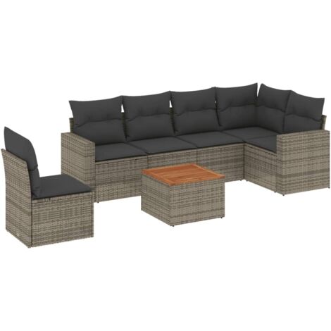 Set Divani da Giardino 7 pz con Cuscini Grigio in Polyrattan vidaXL