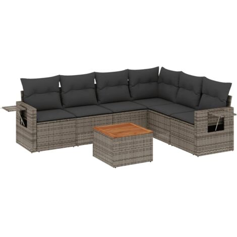 Set Divani da Giardino 7 pz con Cuscini Grigio in Polyrattan vidaXL