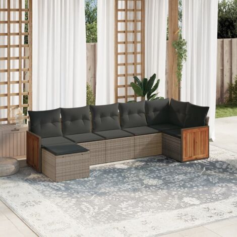 Set Divani da Giardino 7 pz con Cuscini Grigio in Polyrattan vidaXL