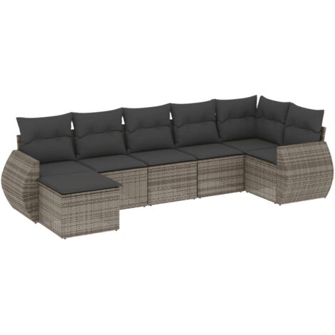 Set Divani da Giardino 7 pz con Cuscini Grigio in Polyrattan vidaXL