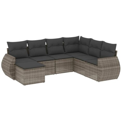 Set Divani da Giardino 7 pz con Cuscini Grigio in Polyrattan vidaXL