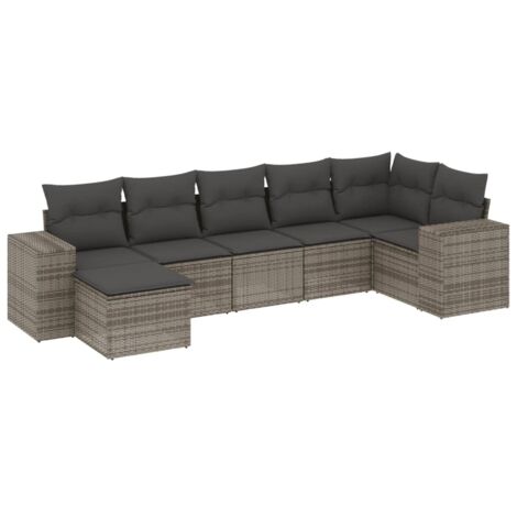 Set Divani da Giardino 7 pz con Cuscini Grigio in Polyrattan vidaXL
