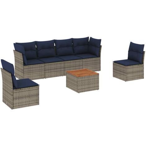 Set Divani da Giardino 7 pz con Cuscini Grigio in Polyrattan vidaXL