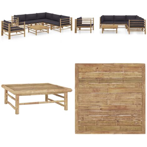 Set Divani da Giardino 7 pz con Cuscini Grigio Scuro in Bambù - Set da giardino - Cuscini da giardino