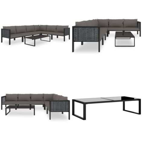 Set Divani da Giardino 7 pz con Cuscini in Polyrattan Antracite - Set da salotto esterno - Polyrattan