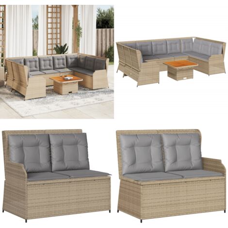Set Divani da Giardino 7 pz con Cuscini in Polyrattan Beige - Panca da giardino - Cuscini da seduta