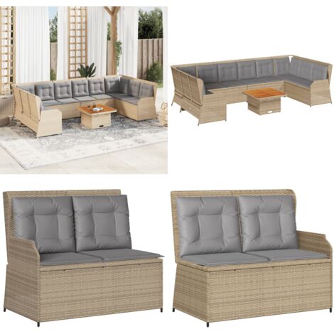 Set Divani da Giardino 7 pz con Cuscini in Polyrattan Beige - Panca da giardino - Cuscini da seduta