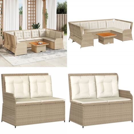 Set Divani da Giardino 7 pz con Cuscini in Polyrattan Beige - Panca da giardino - Cuscini da seduta
