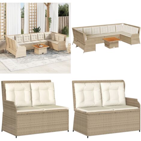 Set Divani da Giardino 7 pz con Cuscini in Polyrattan Beige - Panca da giardino - Cuscini da seduta