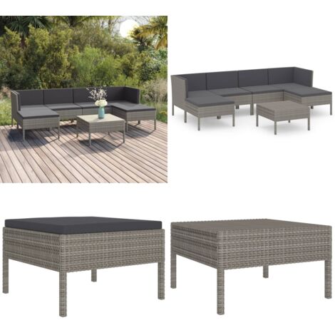 Set Divani da Giardino 7 pz con Cuscini in Polyrattan Grigio - Divani da giardino - Cuscini in poliestere