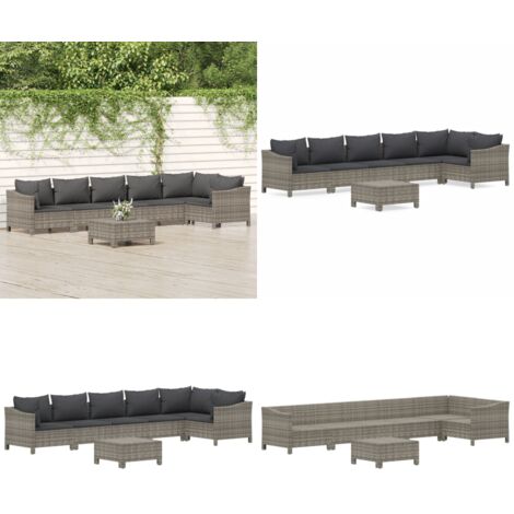 Set Divani da Giardino 7 pz con Cuscini in Polyrattan Grigio - Divano angolare - Cuscini per divano