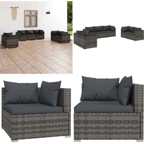 Set Divani da Giardino 7 pz con Cuscini in Polyrattan Grigio - Divano da esterno - Set di divani