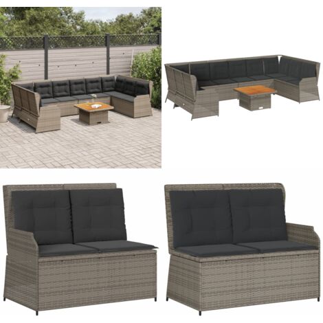 Set Divani da Giardino 7 pz con Cuscini in Polyrattan Grigio - Panca da giardino - Cuscini da giardino
