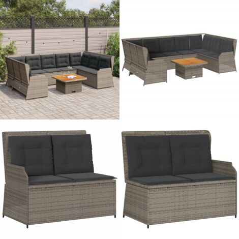 Set Divani da Giardino 7 pz con Cuscini in Polyrattan Grigio - Panca da giardino - Cuscini da seduta
