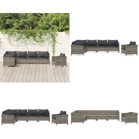 Set Divani da Giardino 7 pz con Cuscini in Polyrattan Grigio - Poltrona da giardino - Cuscini da giardino