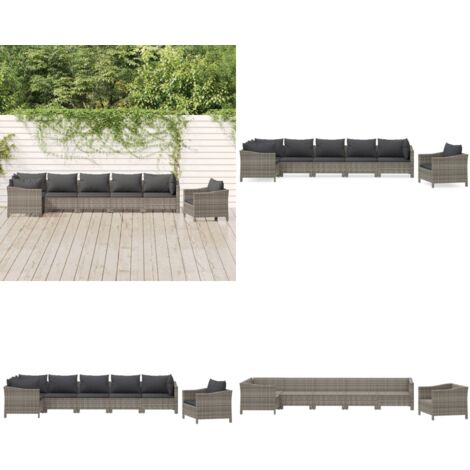 Set Divani da Giardino 7 pz con Cuscini in Polyrattan Grigio - Poltrona da giardino - Cuscini da giardino