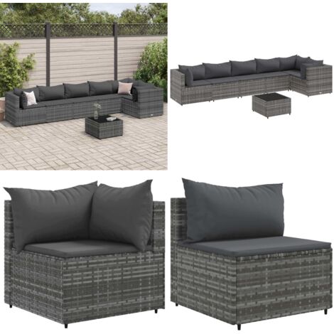 Set Divani da Giardino 7 pz con Cuscini in Polyrattan Grigio - Set di mobili da esterno - Divano angolare
