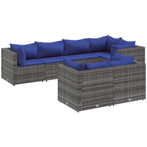 Set Divani da Giardino 7 pz con Cuscini in Polyrattan Grigio vidaXL