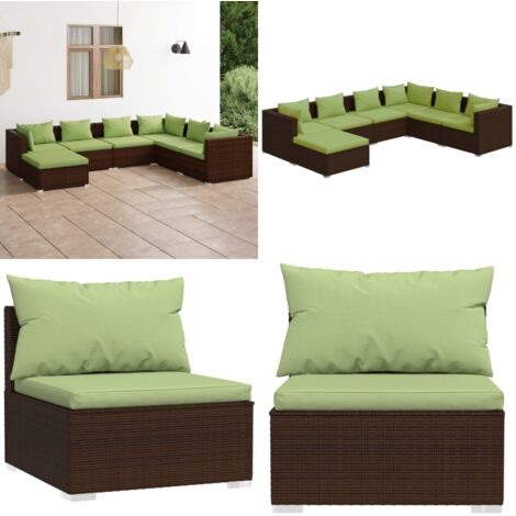 Set Divani da Giardino 7 pz con Cuscini in Polyrattan Marrone - Divano angolare - Cuscini da giardino
