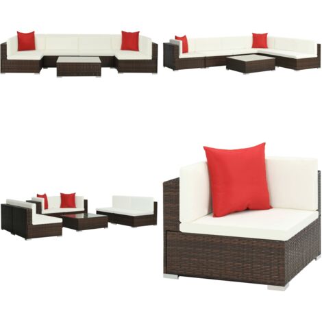 Set Divani da Giardino 7 pz con Cuscini in Polyrattan Marrone - Divano angolare - Divano centrale