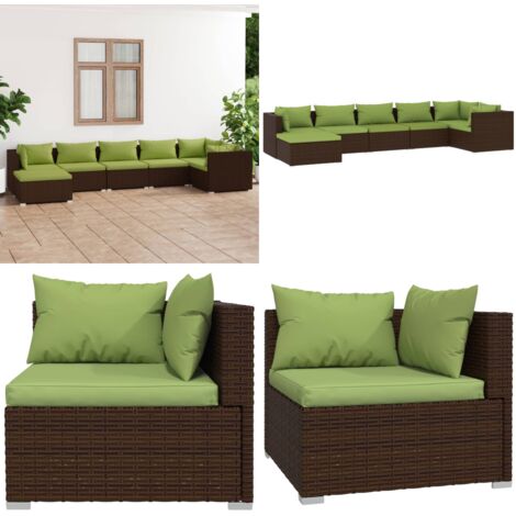 Set Divani da Giardino 7 pz con Cuscini in Polyrattan Marrone - Divano angolare - Divano centrale