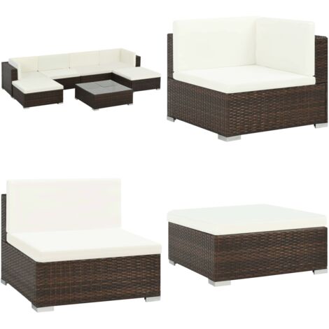 Set Divani da Giardino 7 pz con Cuscini in Polyrattan Marrone - Divano angolare - Divano centrale