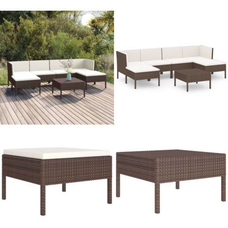 Set Divani da Giardino 7 pz con Cuscini in Polyrattan Marrone - Set da giardino - Seduta esterna