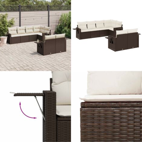 Set Divani da Giardino 7 pz con Cuscini Marrone in Polyrattan - Poltrone da giardino - Cuscini da seduta