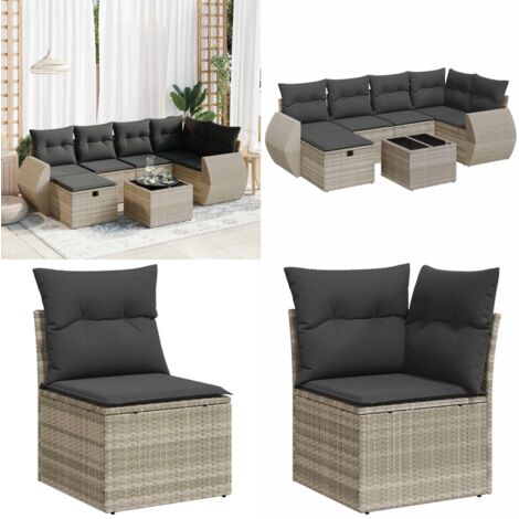 Set Divani da Giardino 7pz con Cuscini Grigio Chiaro Polyrattan - Poltrona da giardino - Seduta da giardino