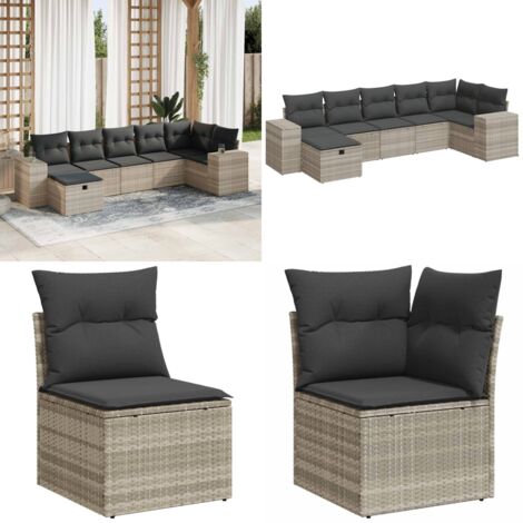 Set Divani da Giardino 7pz con Cuscini Grigio Chiaro Polyrattan - Poltrona da giardino - Seduta da giardino
