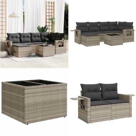 Set Divani da Giardino 7pz con Cuscini Grigio Chiaro Polyrattan - Sedute da esterno - Tavoli da giardino