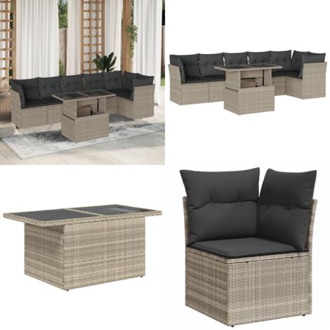 Set Divani da Giardino 7pz con Cuscini Grigio Chiaro Polyrattan - Sedute da esterno - Tavolo da giardino