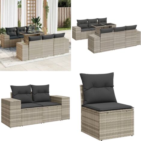 Set Divani da Giardino 7pz con Cuscini Grigio Chiaro Polyrattan - Sedute da esterno - Tavolo da giardino