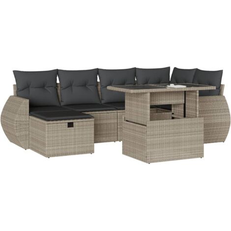 Set Divani da Giardino 7pz con Cuscini Grigio Chiaro Polyrattan vidaXL