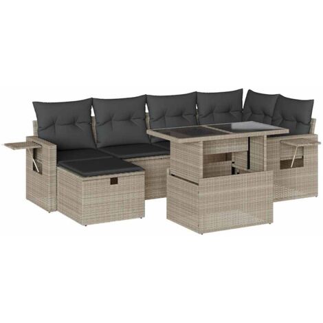 Set Divani da Giardino 7pz con Cuscini Grigio Chiaro Polyrattan vidaXL
