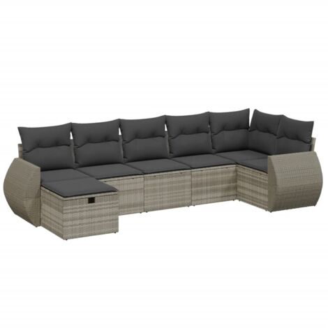 Set Divani da Giardino 7pz con Cuscini Grigio Chiaro Polyrattan vidaXL