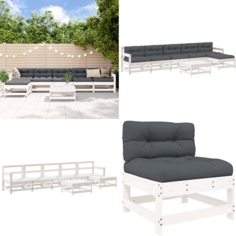 Set Divani da Giardino 7pz con Cuscini in Legno Massello Bianco - Cuscini in legno - Design da giardino