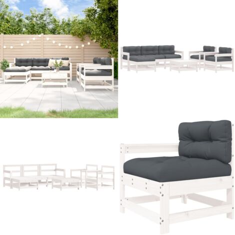 Set Divani da Giardino 7pz con Cuscini in Legno Massello Bianco - Cuscini in legno - Divano in legno