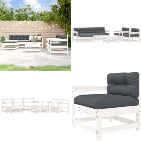 Set Divani da Giardino 7pz con Cuscini in Legno Massello Bianco - Cuscini in legno - Divano in legno