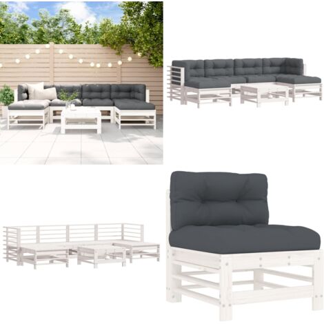 Set Divani da Giardino 7pz con Cuscini in Legno Massello Bianco - Divano in legno - Cuscini in legno