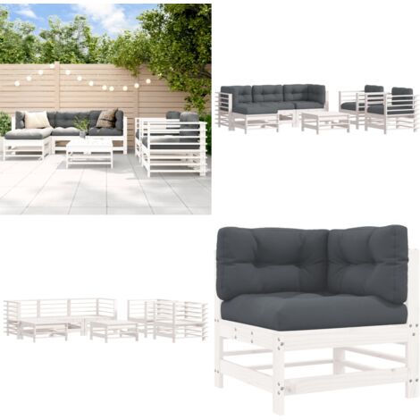 Set Divani da Giardino 7pz con Cuscini in Legno Massello Bianco - Divano in legno - Cuscini in legno