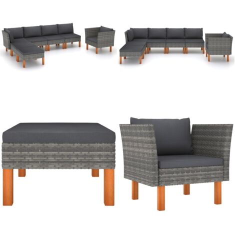 Set Divani da Giardino 7pz Polyrattan Legno di Eucalipto Grigio - Poltrona da giardino - Set di divani