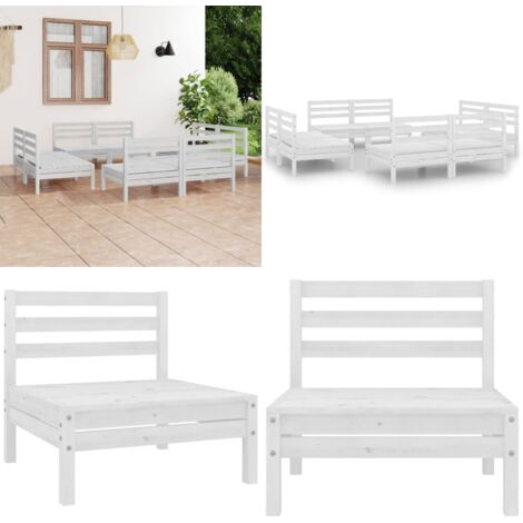 Set Divani da Giardino 8 pz Bianco in Legno Massello di Pino - Divani da giardino - Divani in legno